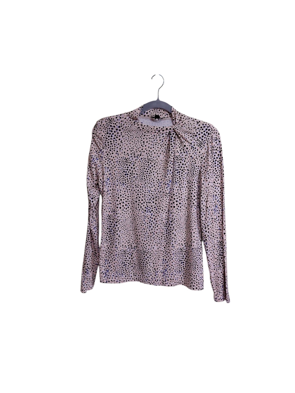 Ann Taylor Factory Pink Spot Tie-Neck Long Sleeve Top